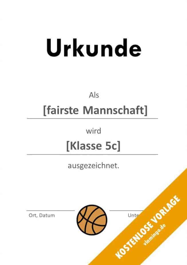 Urkunde - Vorlage (Basketball): Fair Play