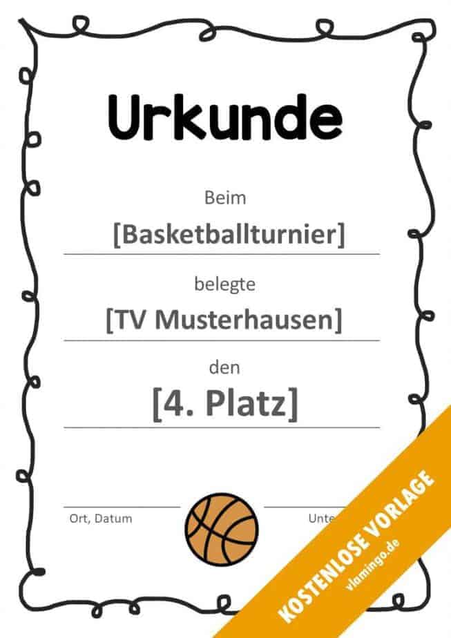 Basketball Urkunde geschwungener Rahmen 1 Urkunde - Vorlage (Basketball): Geschwungener Rahmen