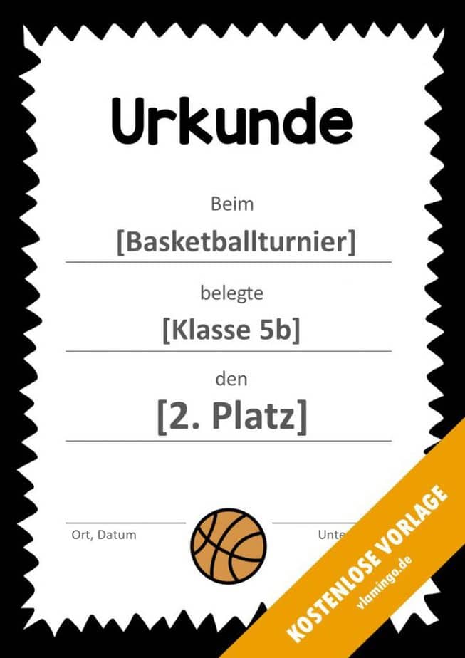 Basketball Urkunde gezackter schwarzer Rahmen 1 Urkunde - Vorlage (Basketball): Schwarzer gezackter Rahmen
