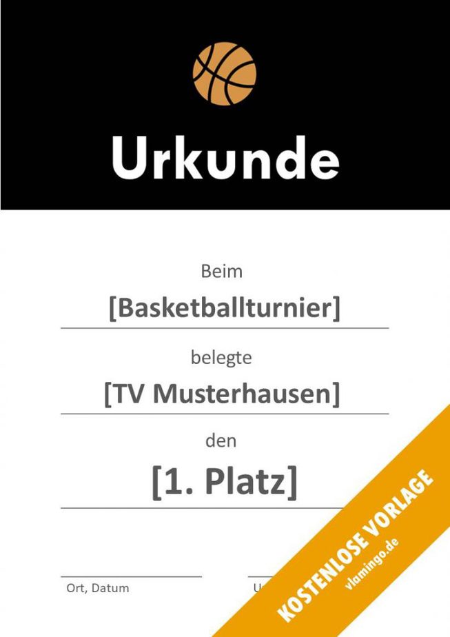 Basketball Urkunde modern 1 1 Urkunde - Vorlage (Basketball): Modern 1