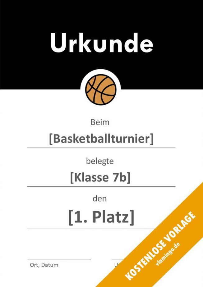 Basketball Urkunde modern 2 1 Urkunde - Vorlage (Basketball): Modern 2