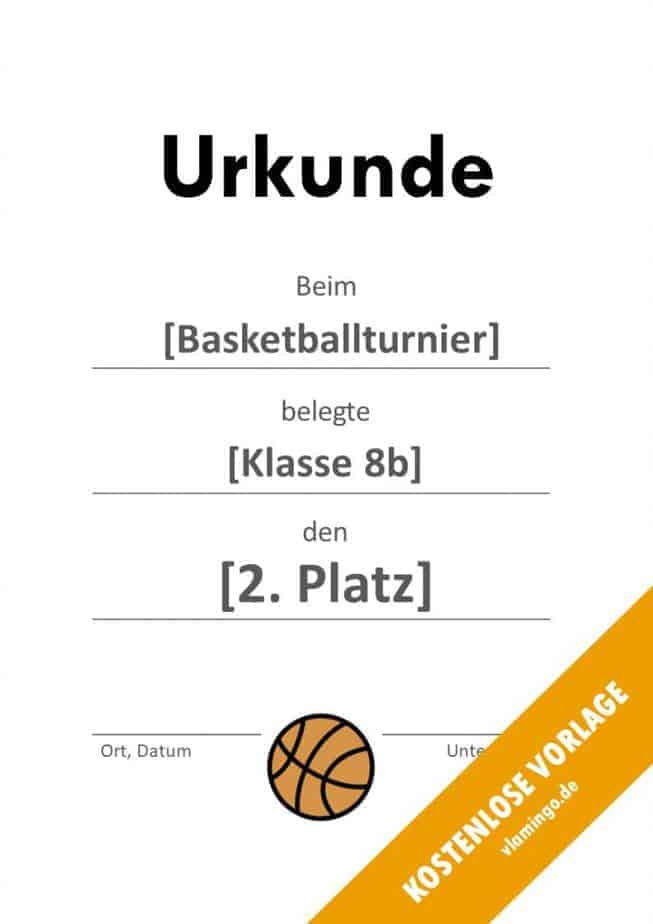 Urkunde - Vorlage (Basketball): Blanko (schlicht)