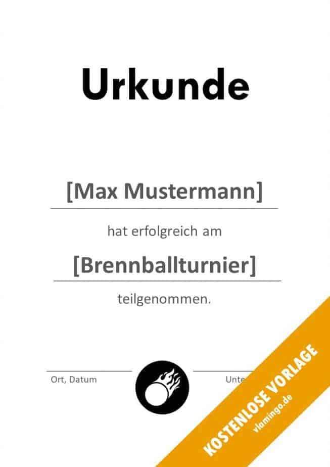 Brennball-Urkunde (Vorlage) - Teilnahme Bescheinigung