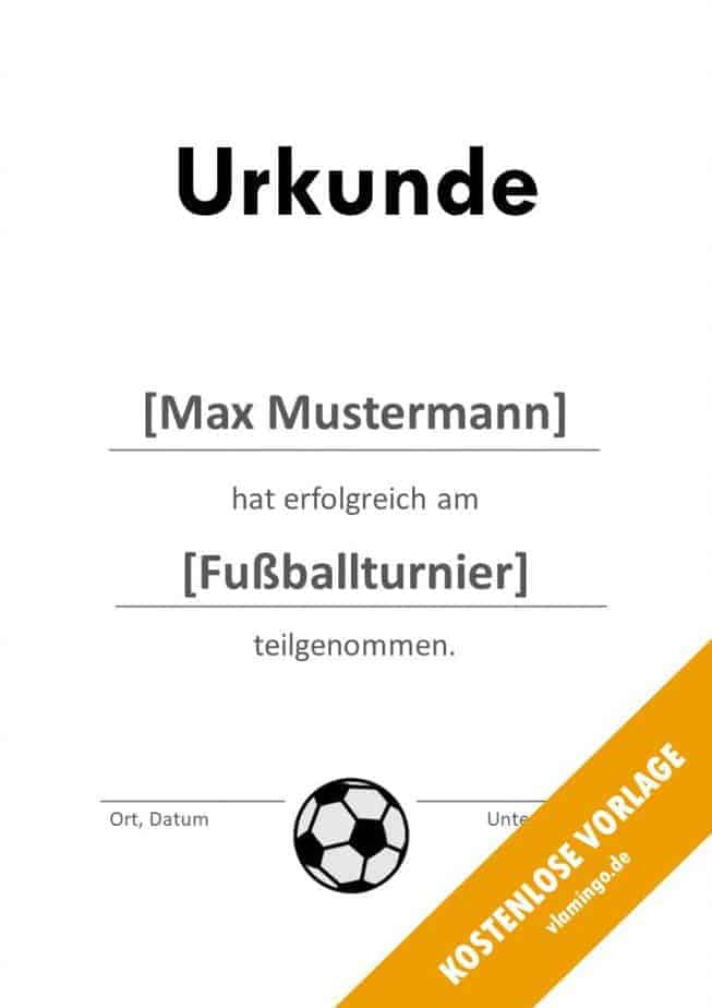 Fußball - Urkunde (Vorlage): Erfolgreiche Teilnahme