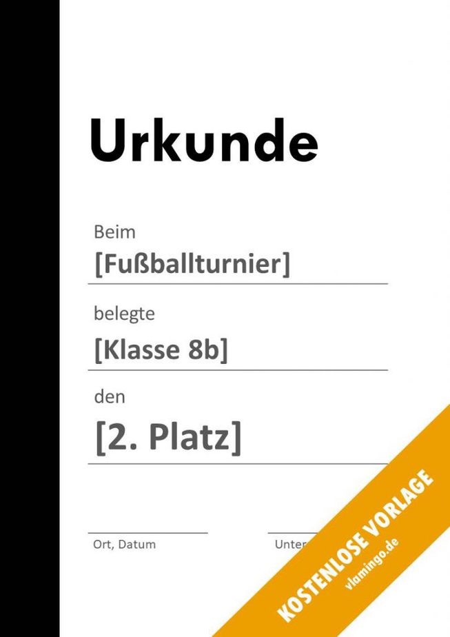 Fußball Urkunde modern 3 1 Fußball - Urkunde (Vorlage): Schwarzer Balken links