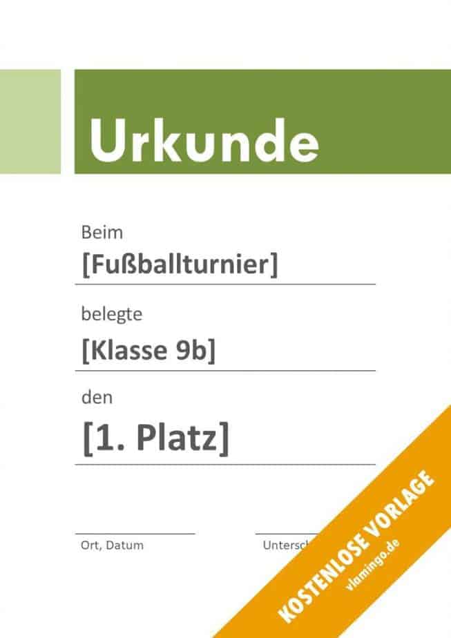 Fußball - Urkunde (Vorlage): Grüner Banner