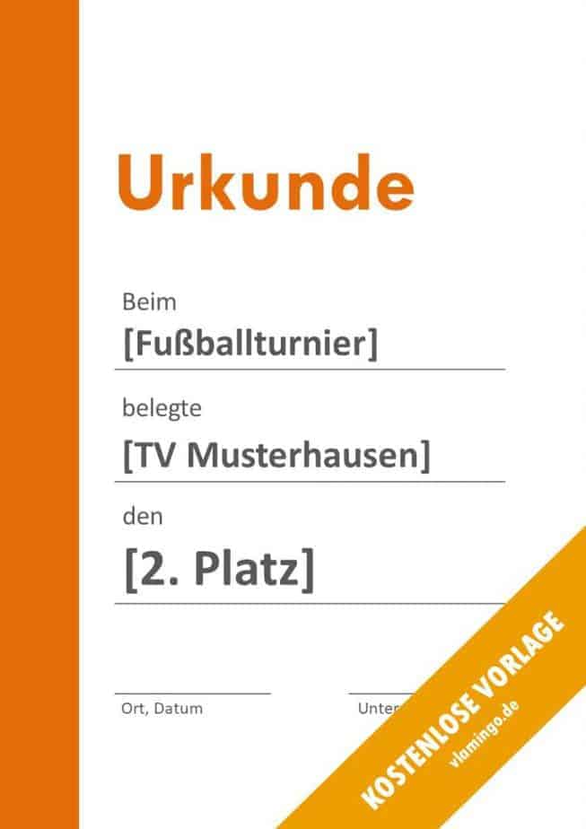 Fußball Urkunde modern 5 1 Fußball - Urkunde (Vorlage): Oranger Balken links