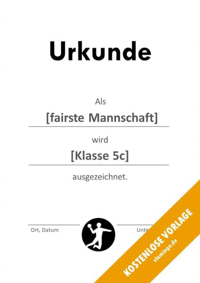 Handball Urkunde Vorlage Anerkennung Handball-Urkunde (Vorlage) - Anerkennung