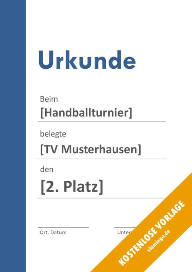 Handball Urkunde Vorlage Banner links blau Handball-Urkunde (Vorlage) - Banner links blau