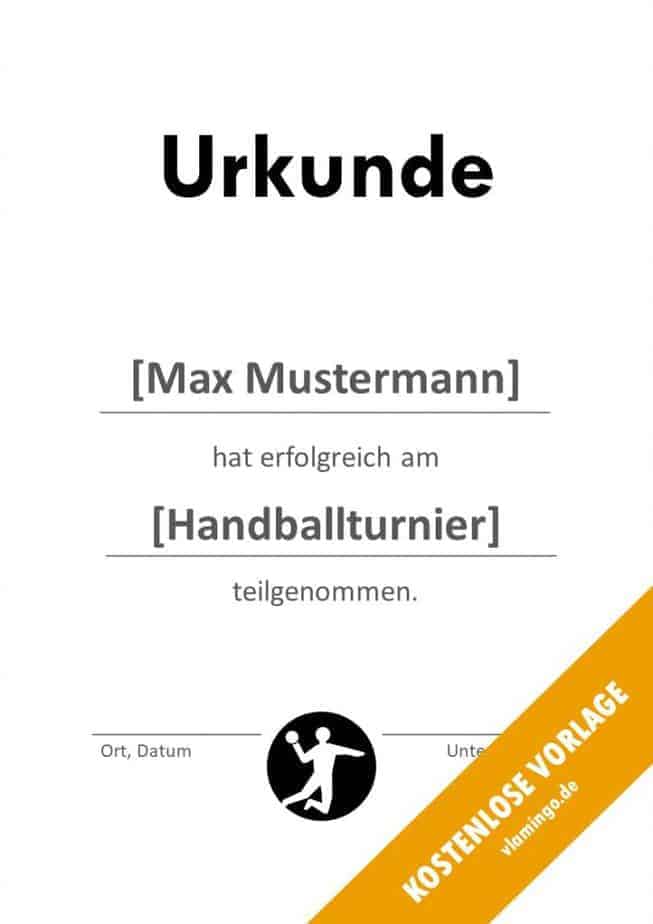 Handball-Urkunde (Vorlage) - Teilnahme Bescheinigung