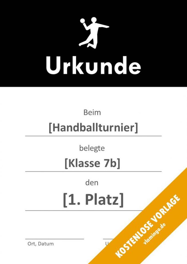 Handball Urkunde Vorlage mit Banner 1 Handball-Urkunde (Vorlage) - mit Banner 1
