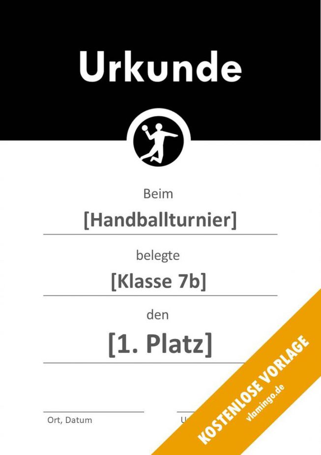 Handball Urkunde Vorlage mit Banner 2 Handball-Urkunde (Vorlage) - mit Banner 2
