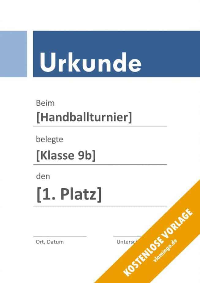 Handball Urkunde Vorlage mit Banner 3 Handball-Urkunde (Vorlage) - mit Banner 3