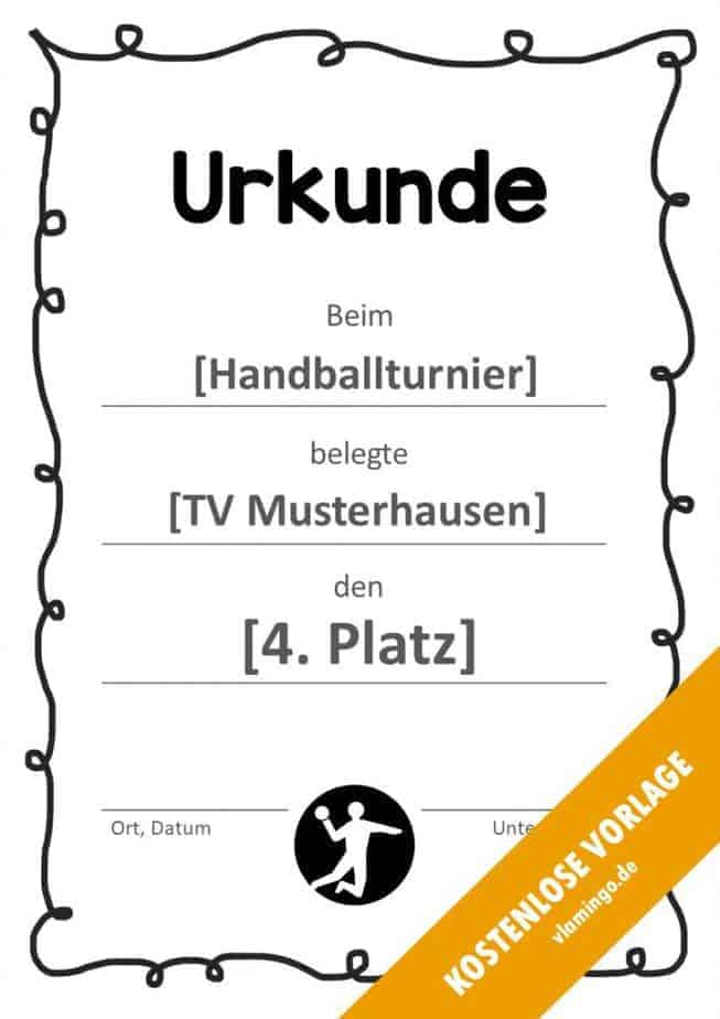 Handball Urkunde Vorlage mit Rahmen 1 Handball-Urkunde (Vorlage) - mit Rahmen 1