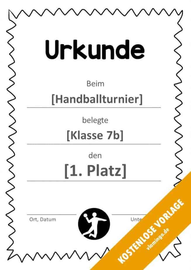 Handball Urkunde Vorlage mit Rahmen 3 Handball-Urkunde (Vorlage) - mit Rahmen 3