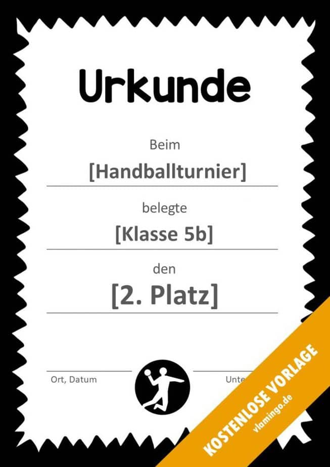 Handball Urkunde Vorlage mit Rahmen 4 Handball-Urkunde (Vorlage) - mit Rahmen 4
