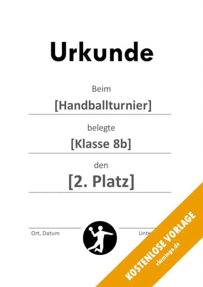 Handball Urkunde Vorlage schlicht Handball-Urkunde (Vorlage) - schlicht