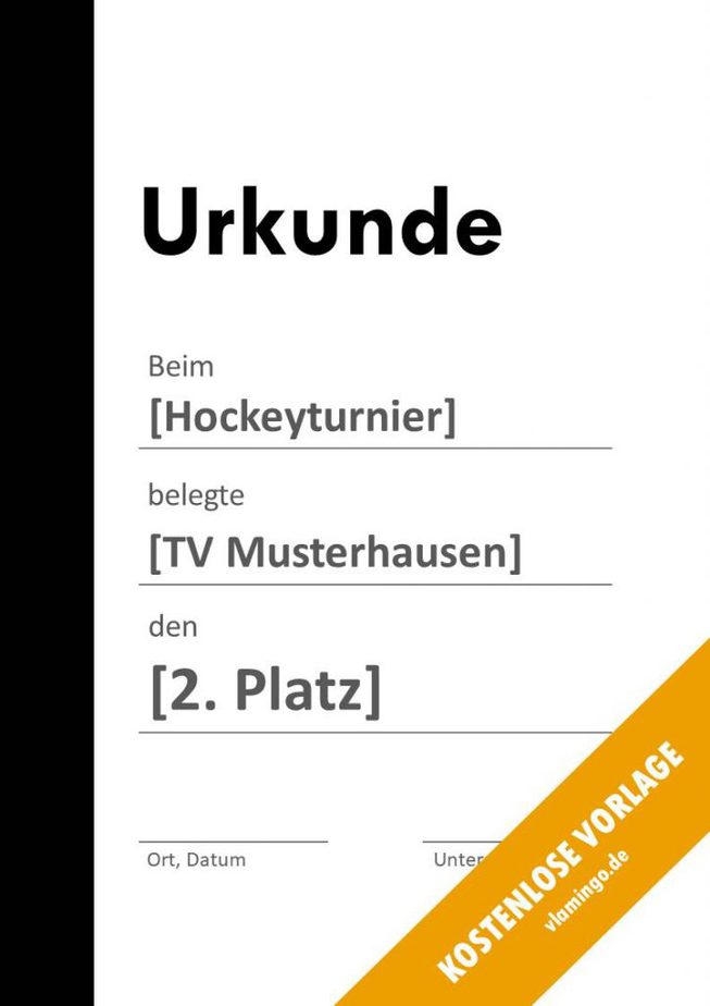 Hockey Urkunde Vorlage mit Balken 1 Hockey-Urkunde (Vorlage mit Balken 1)