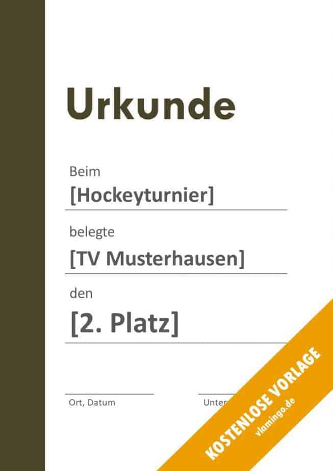 Hockey-Urkunde (Vorlage mit Balken 2)