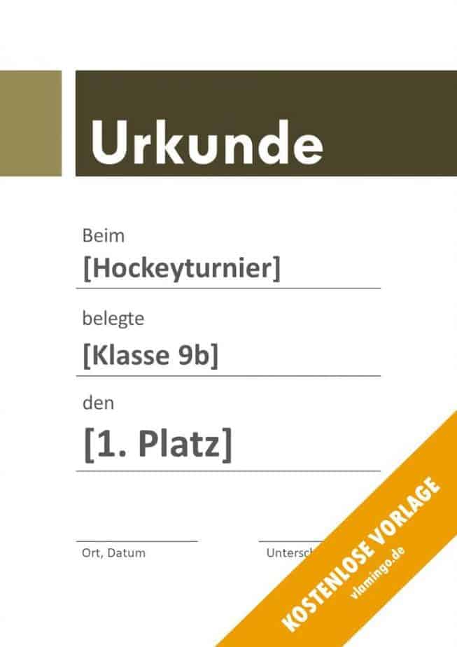 Hockey-Urkunde (Vorlage mit Banner 3)