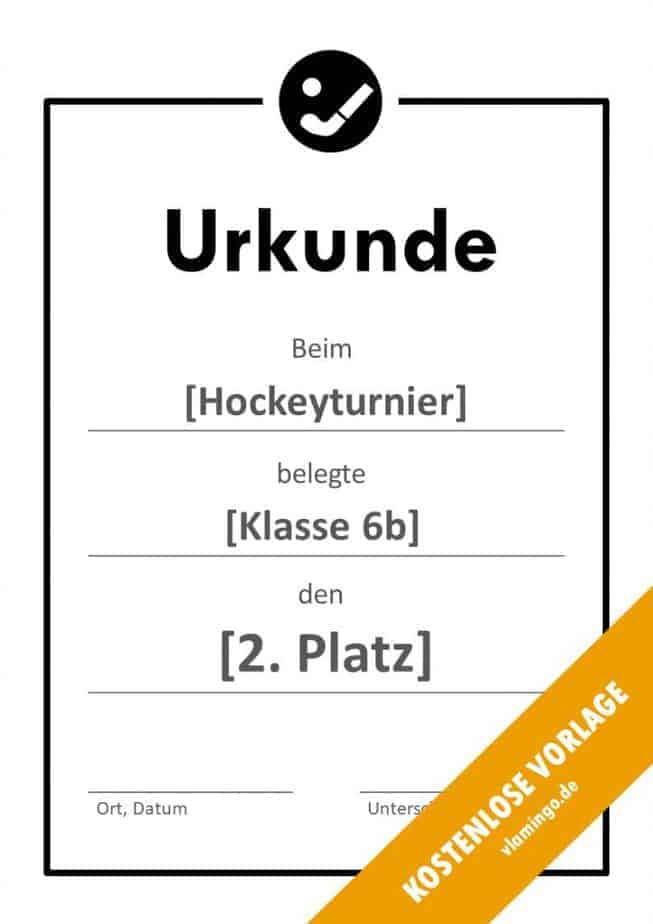 Hockey-Urkunde (Vorlage mit Rahmen 2)