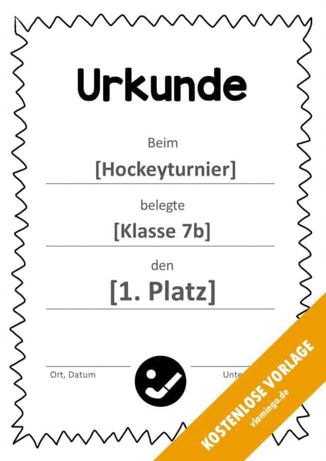 Hockey-Urkunde (Vorlage mit Rahmen 3)