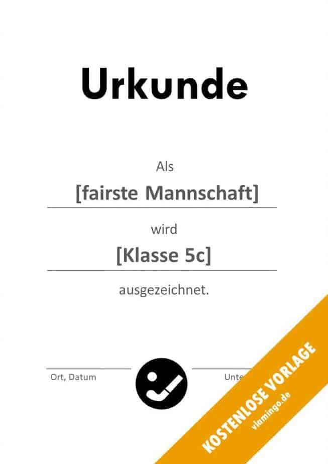 Hockey-Urkunde (besondere Auszeichnung)