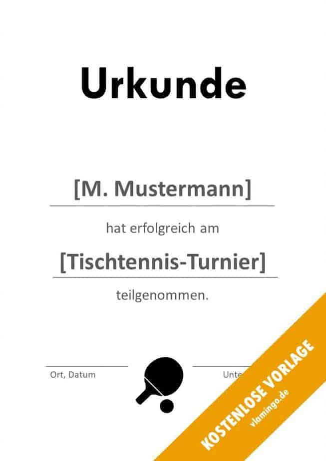 Tischtennis - Urkunde - Vorlage - Teilnahme