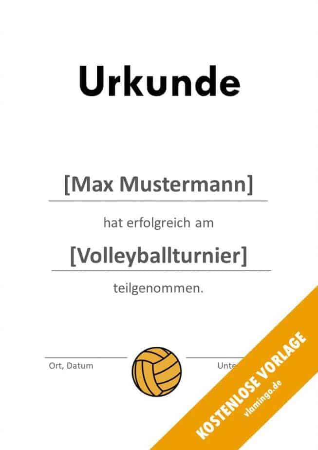 Volleyball - Urkunde (Vorlage): Auszeichnung (Teilnahme)