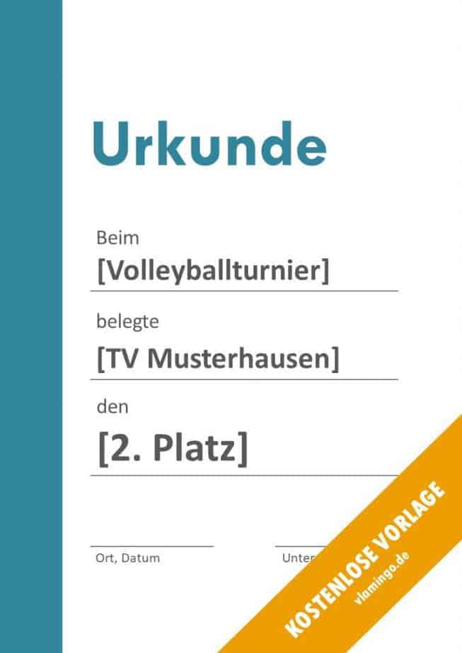 Volleyball Urkunde Volage modern blauer Balken links Volleyball - Urkunde (Vorlage): Blauer Balken auf der linken Seite