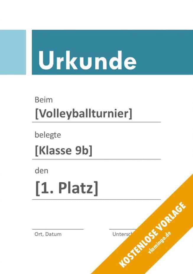 Volleyball - Urkunde (Vorlage): Blauer Banner