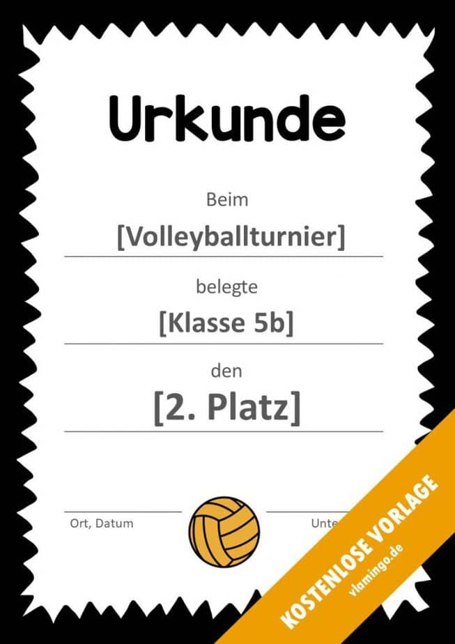 Volleyball Urkunde Volage modern schwarze Umrandung Volleyball - Urkunde (Vorlage): Muster (gezackt & schwarz)