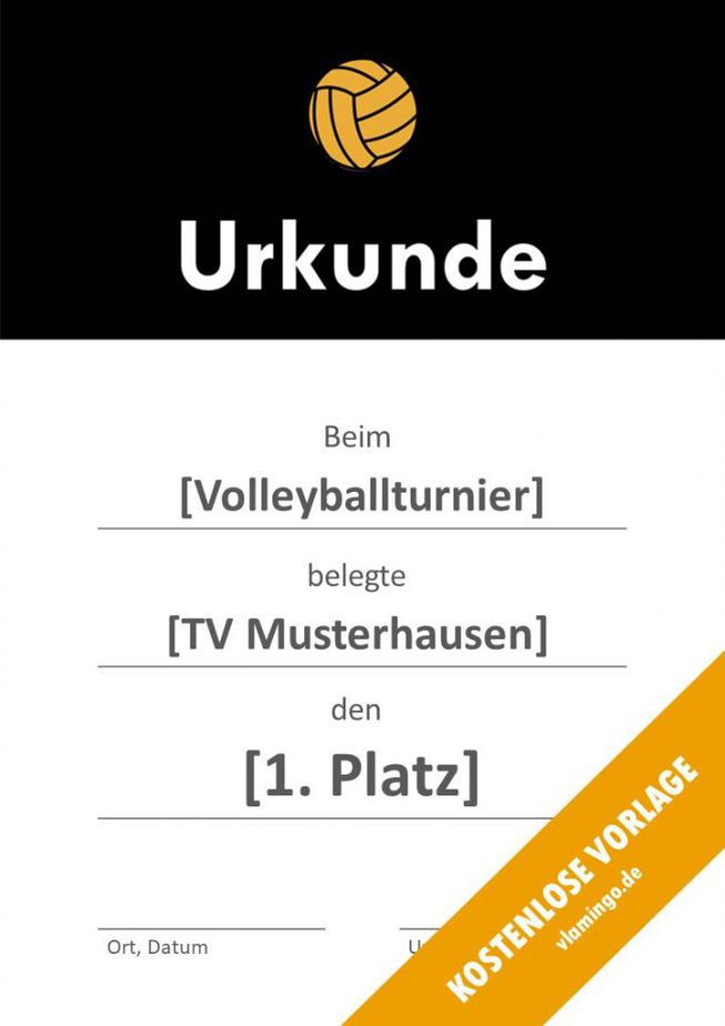 Volleyball Urkunde Volage modern schwarzer Banner Volleyball - Urkunde (Vorlage): Schwarzer Banner