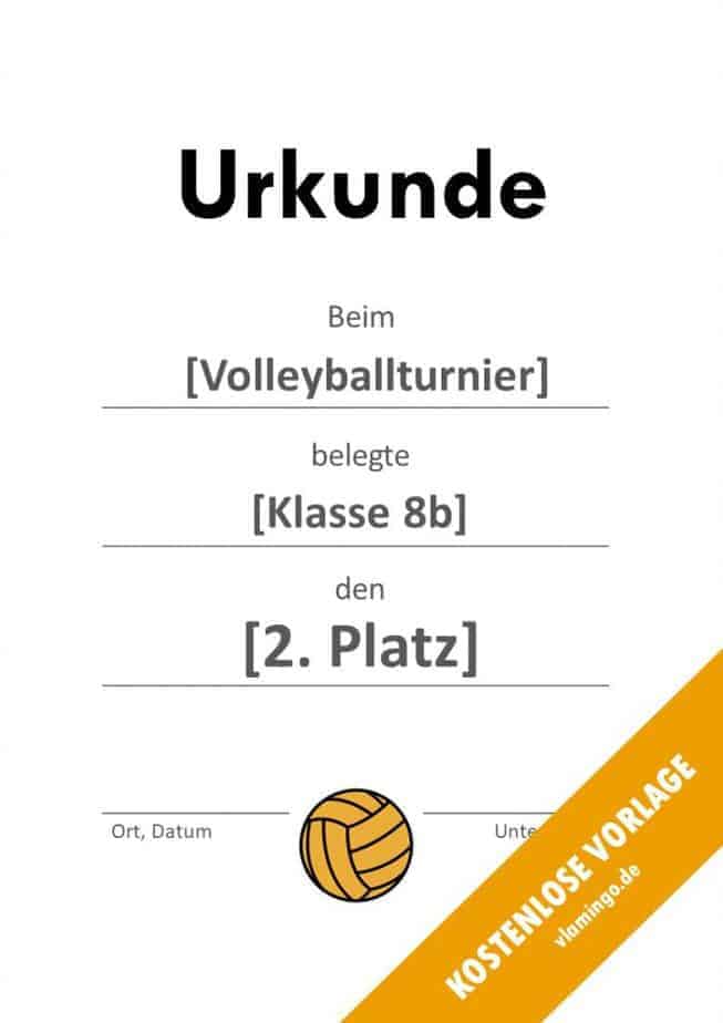 Volleyball - Urkunde (Vorlage): Ohne Rahmen