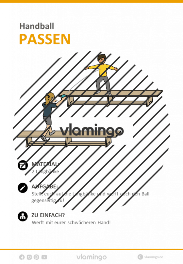 Handball Übung - Pass auf Bänken (Passübung)