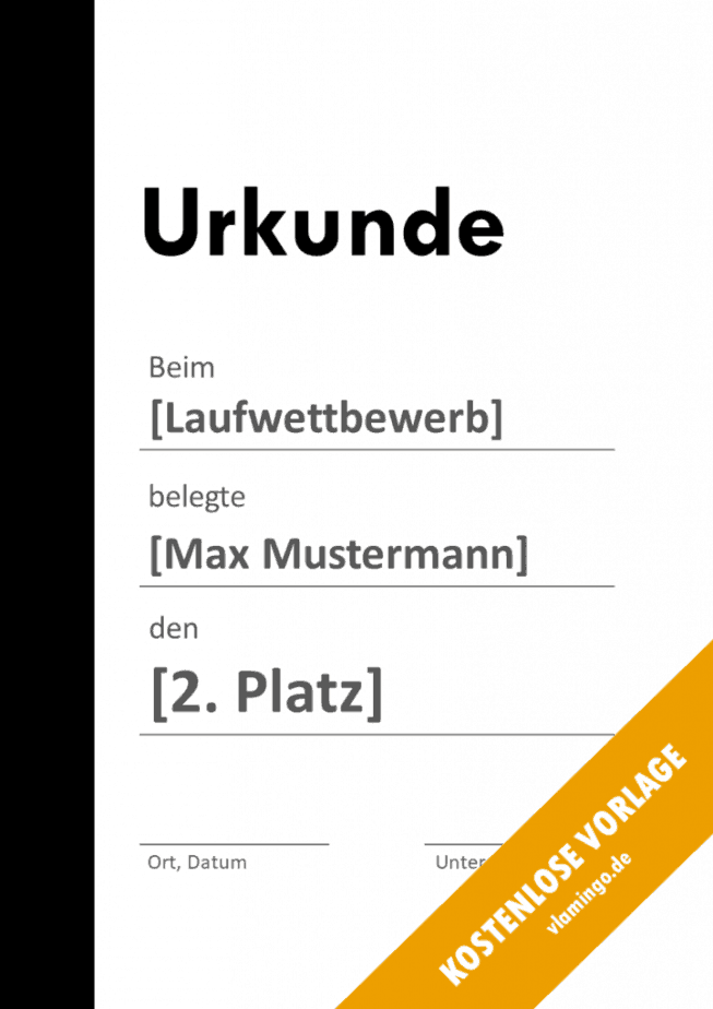 Ausdauerlauf Urkunde Balken 1 Laufwettbewerb - Urkunde - Vorlage - Balken 1