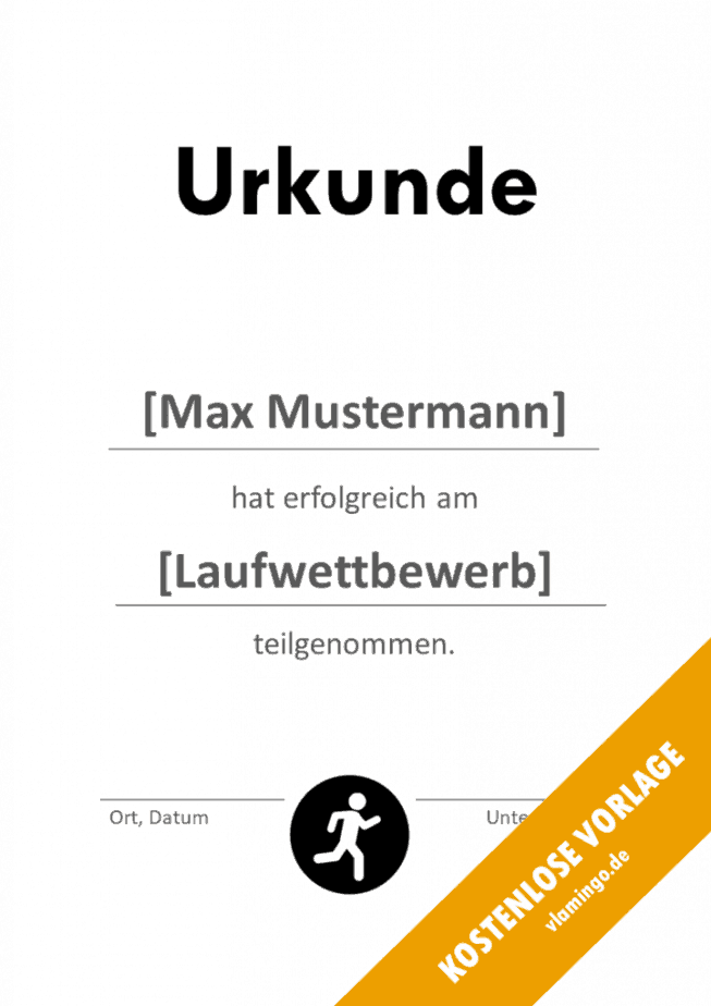 Ausdauerlauf - Urkunde - Vorlage - Teilnahme