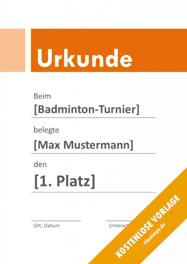 Badminton - Urkunde - Vorlage - Banner 3