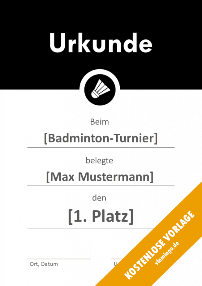 Badminton - Urkunde - Vorlage - Banner 2