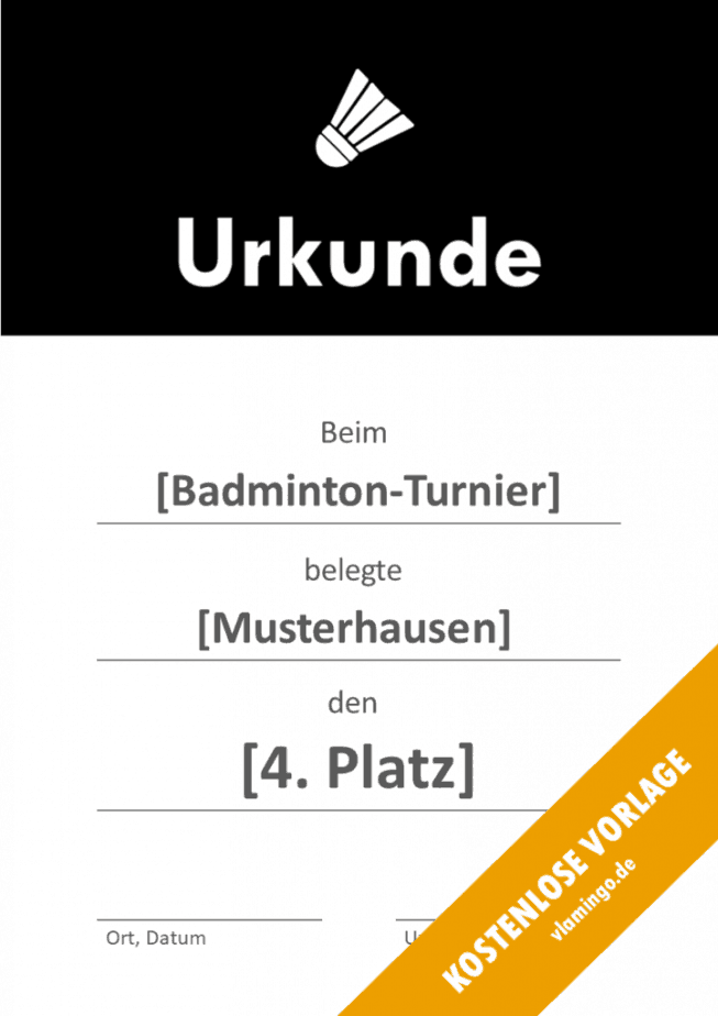 Badminton - Urkunde - Vorlage - Banner 1