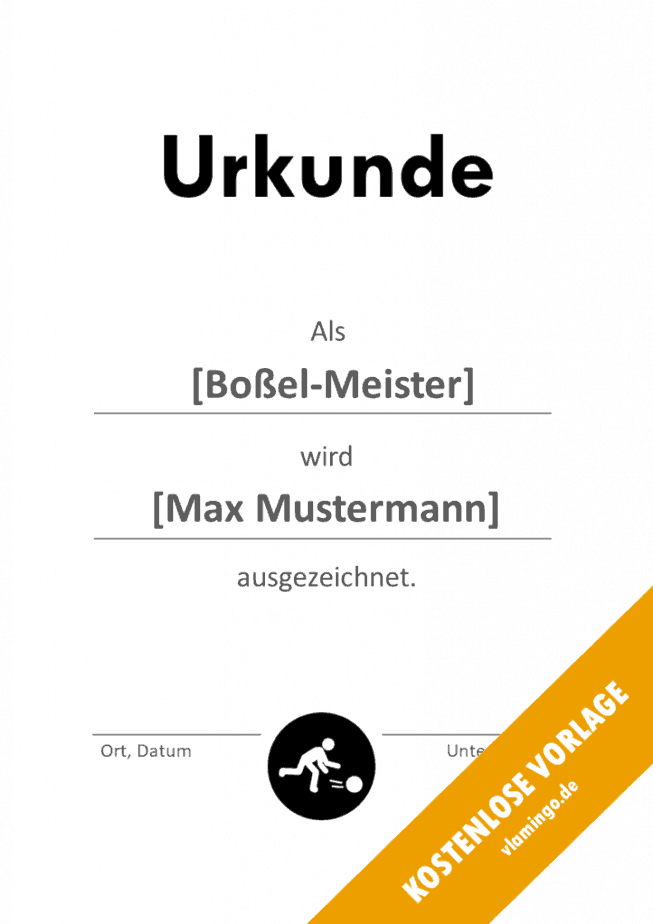 Boßeln - Urkunde - Vorlage - Auszeichnung