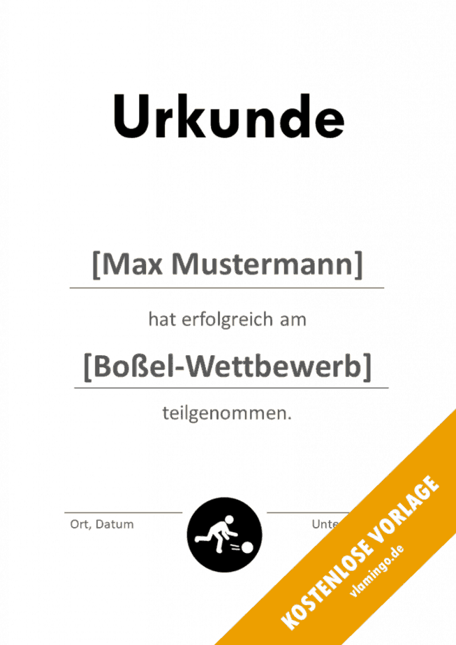 Boßeln Urkunde Erfolgreiche Teilnahme Boßeln - Urkunde - Vorlage - Teilnahme