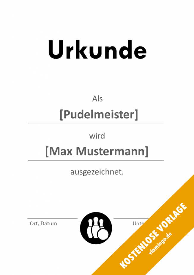 Kegeln Urkunde Auszeichnung Kegeln - Urkunde - Vorlage - Auszeichnung