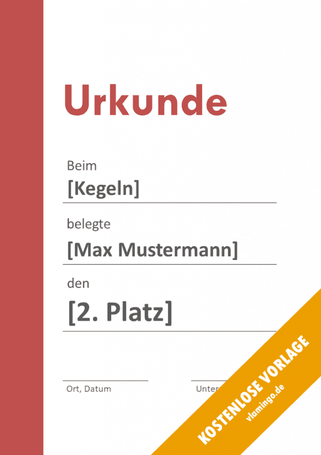 Kegeln Urkunde Balken 2 Kegeln - Urkunde - Vorlage - Balken 2