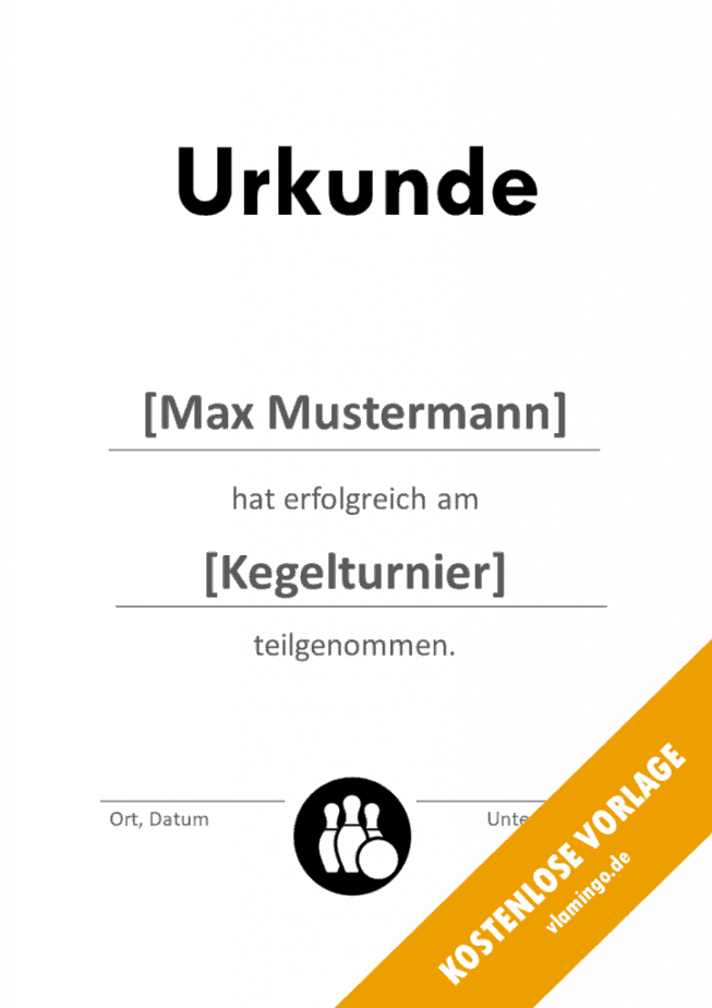 Kegeln Urkunde Erfolgreiche Teilnahme Kegeln - Urkunde - Vorlage - Teilnahme