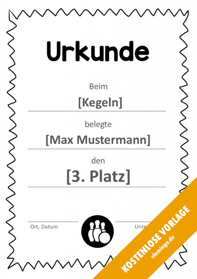 Kegeln Urkunde Rahmen 3 Kegeln - Urkunde - Vorlage - Rahmen 3