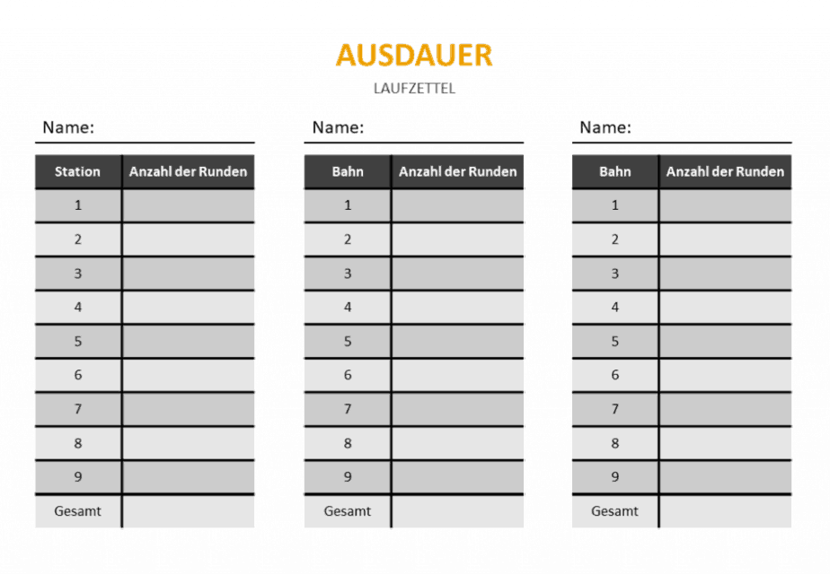 Laufzettel - Ausdauer im Sportunterricht