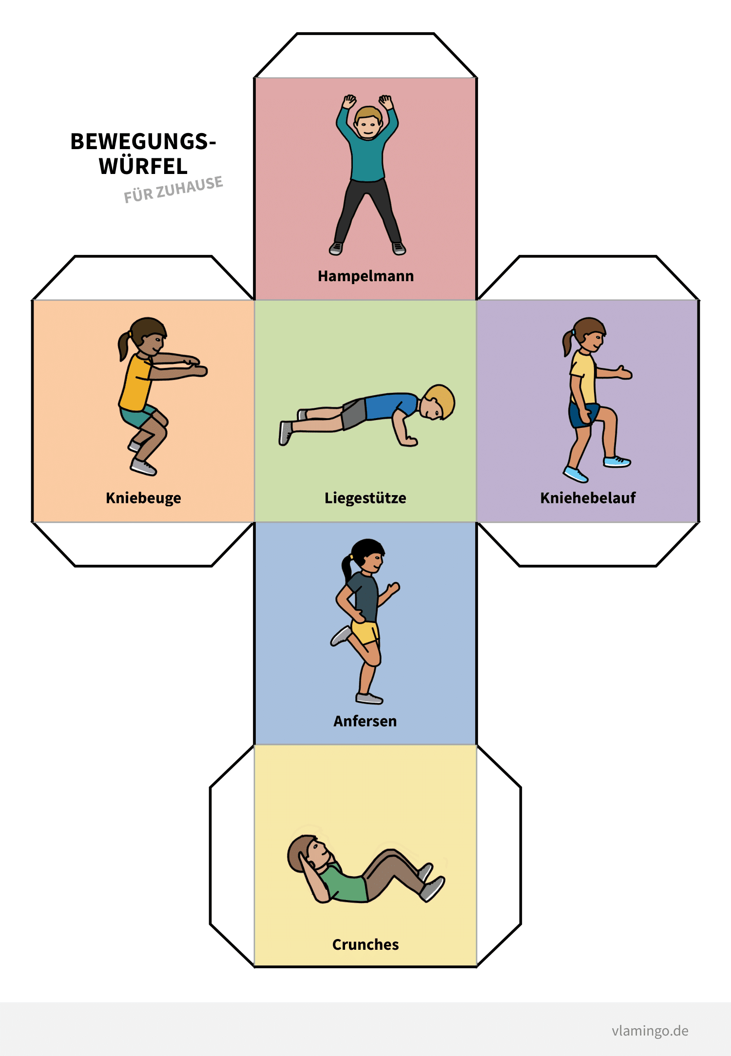 Bewegungswürfel für Zuhause - Bastelvorlage