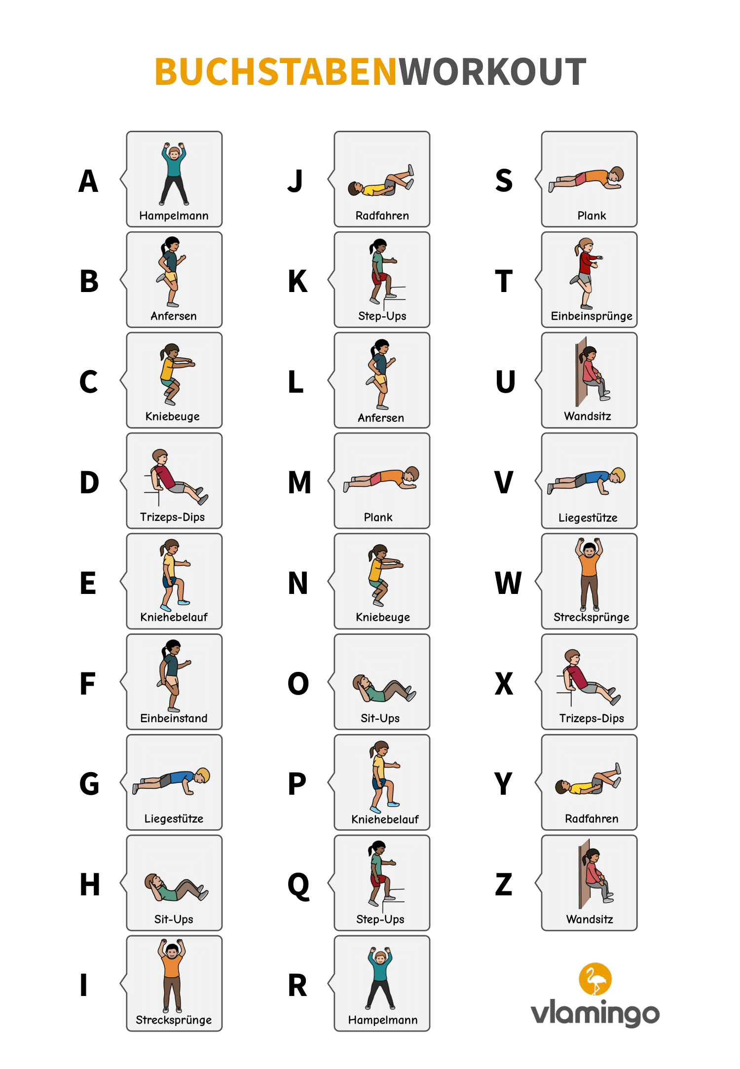 Buchstaben-Workout-für-Zuhause-Übungsblatt Buchstaben-Workout für Zuhause - Ablauf
