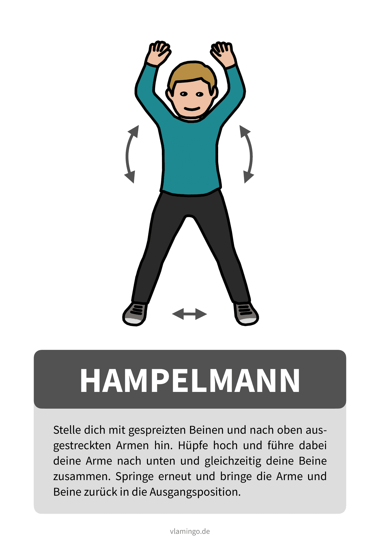 35 Bewegungskarten für Pausen, Unterricht & Zuhause - Probematerial-40 Übungskarte mit Beschreibung - Hampelmann